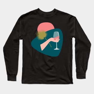 Hand with a glass of rose wine and leaf Long Sleeve T-Shirt